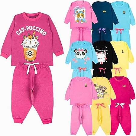 Kit 3 Conjunto Inverno Infantil Frio Premium Moletom Menina Feminino Quentinho Confortável Bebê Roupa Criança