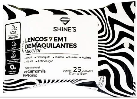 Lenços Demaquilantes 7 em 1 Micelar Shine's - unid