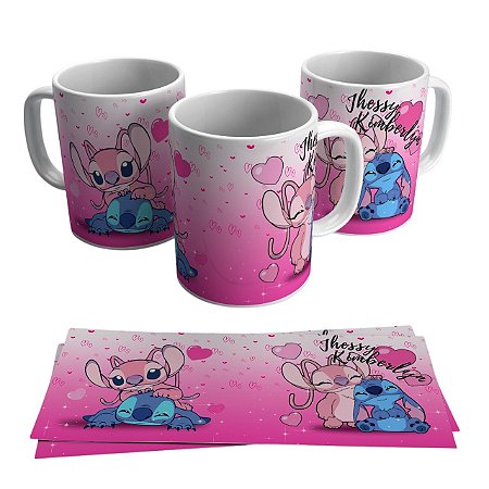 Caneca para presente - Tema Stitch & Angel + Nome