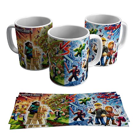 Caneca para presente - Tema Minecraft x Roblox