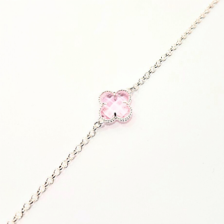 Pulseira Trevo Cristal Rosa