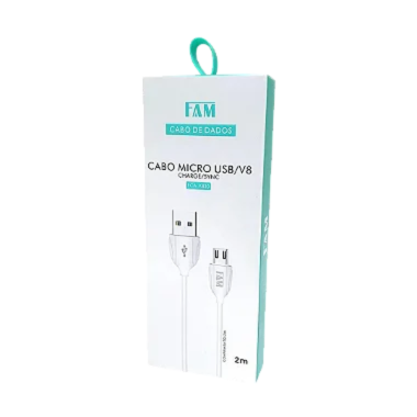 Cabo USB FAM 200cm 2.1A Micro USB Branco