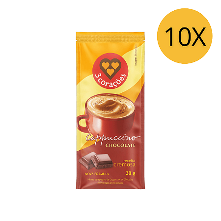 10x Sachê Três Corações Cappuccino Chocolate 20g