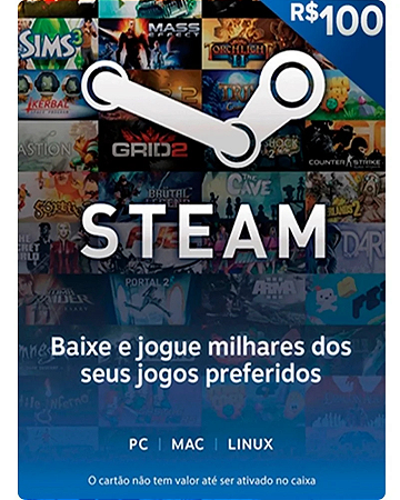 STEAM CARTÃO PRÉ-PAGO R$100 REAIS