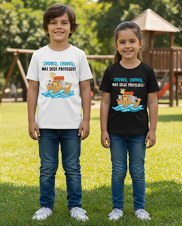 CAMISETA INFANTIL - CHOVEU CHOVEU MAS DEUS PROTEGEU