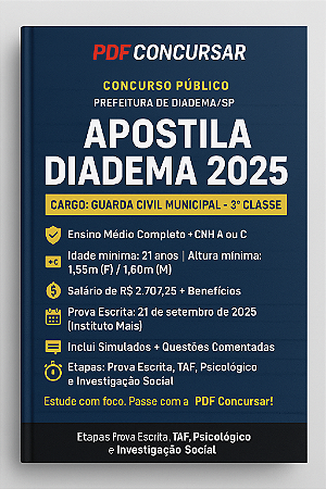 📘 Apostila Diadema 2025 – Guarda Civil Municipal – GCM 3ª Classe
