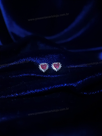 Brinco Coração 9mm Cravejado – Zircônia Vermelho Prata 925