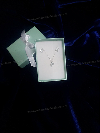 Conjunto Coração com Zircônia Branca – Prata 925 | Brinco + Colar 45cm