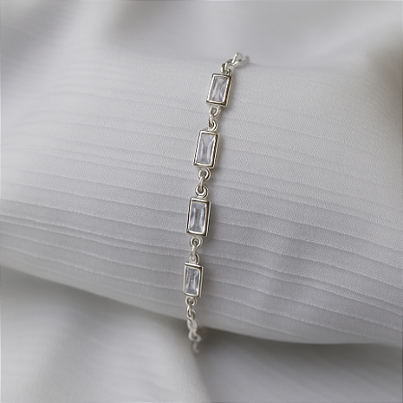 Pulseira com 5 Retângulos de Zircônia Branca – 18cm – Prata 925