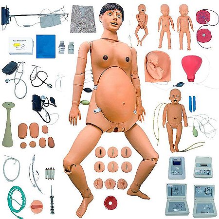 MANEQUIM AVANÇADO DE PARTURIENTE/NEONATAL,SIM.COM RCP E SUP.DE EMERGENCIA