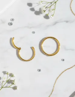 10 Peças Kit Atacado Argola Clicker de Titânio com Zircônia Cravejada Banho PVD Dourado