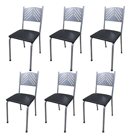 Kit 6 Cadeiras Branca Para Cozinha Almofadada Captone Estrutura Da Cadeira Prateado Assento Preto