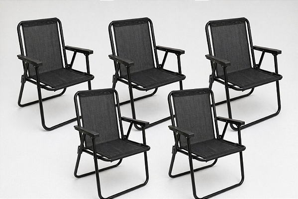 Kit 5 Cadeiras de praia Reforçadas Aço Carbono Antiferrugem