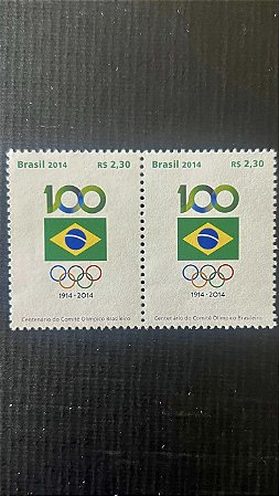 Dupla de Selos Comemorativos do Brasil - Centenário do Comite Olimpico Brasileiro - 2014 - Mint-ref.647