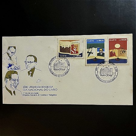 Envelope Comemorativo com Carimbo e Selo - Literatura Brasileira - Dia Nacional do Livro - 1992 - FDC577- ref.3280