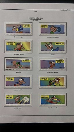 Folha de Album com 10 Selos do Brasil - Esportes Olimpicos - Turma da Monica - Brasil 2000 - Novos - ref.583