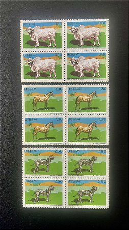 Quadras de Selos do Brasil - Série Animais Brasileiros - Brasil 1974 - Mint - ref.236
