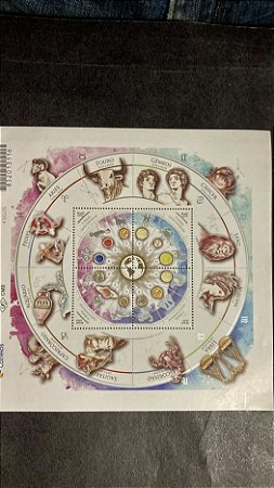Bloco de Selos do Brasil - Signos do Zoodiaco - Mandala - Brasil 2020 - mint