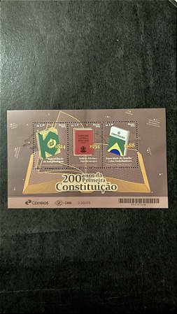 Bloco de Selos do Brasil - 200 Anos da Primeira Constituição - Brasil 2024 - Mint
