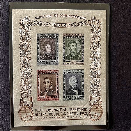 Bloco de Selos da Republica Argentina - 1850 -Homenaje al Libertador General Jose de San Martin-1950 - Mint - ref.158