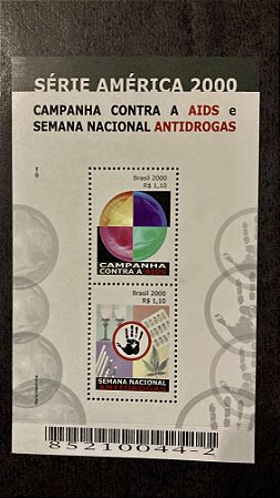 Bloco de Selos do Brasil - Série America - Campanha contra a Aids - Brasil 2000 - Mint