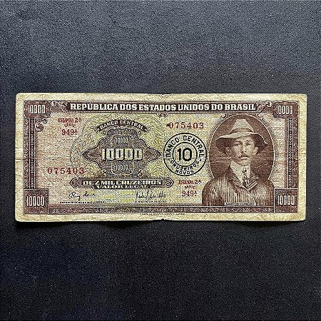 Cédula do Brasil - Dez mil Cruzeiros - carimbo de 10 Cruzeiros Novos - Santos Dumont - Mbc - ref.170