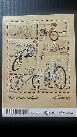 Bloco de Selos do Brasil - Bicicletas Antigas - 2017 - Mint - ref.178