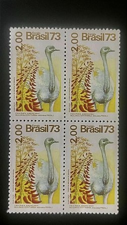 Quadra de Selos Comemorativos do Brasil- Fauna e Flora - Ema - 1973 - Mint - ref.587