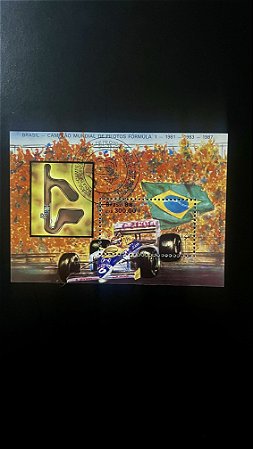 Bloco de Selo do Brasil - Campeão Mundial de Formula 1 - 1988 - com carimbo comemorativo - ref.615