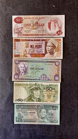 05 Cédulas Estrangeiras-Guyana-Guine Bissau-Jamaica-Polski-Ethiopia - FE