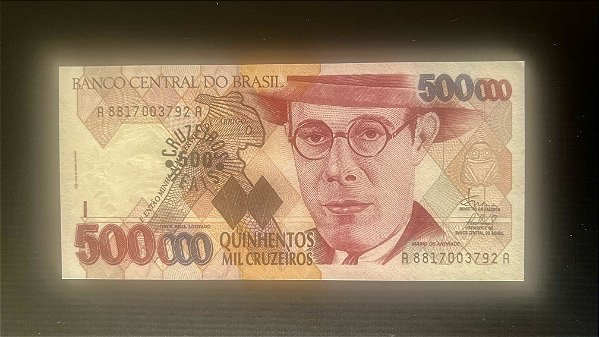 Cédula do Brasil - Quinhentos Mil Cruzeiros - carimbo 500 Cruzeiros Reais - Mario de Andrade - FE - ref.206