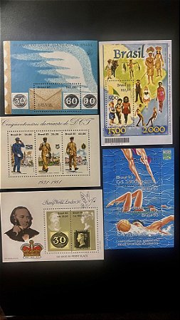 05 Blocos de Selos Comemorativos do Brasil - Mint - ref.242