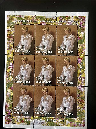 Bloco Grande de Selos Estrangeiros - 1 er Snniversaire de la Mort de Diana - Princesse de Galles - Burkina Faso - Mint - ref.242