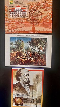 03 Blocos de Selos do Brasil - com carimbos - ref.256