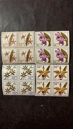 Quadra de Selos Brasil - Orquideas Brasileiras - 1980 - Mint