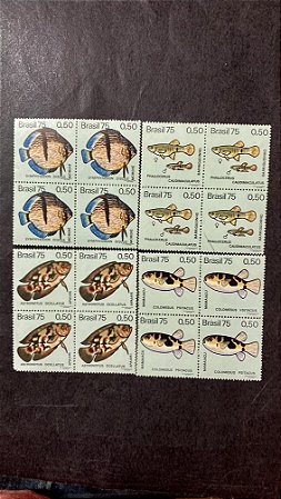 Quadra de Selos Brasil - Peixes Brasileiros de Agua Doce - 1975 - Mint