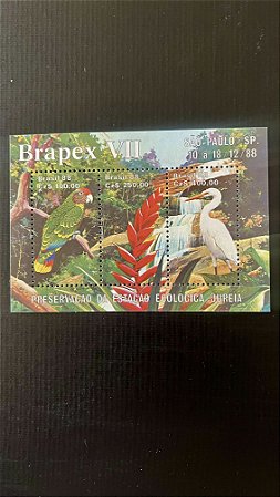 Bloco de Selos do Brasil - Brapex VII - Preservação da Estação Ecológica Jureia - 1988 - Mint - ref.278