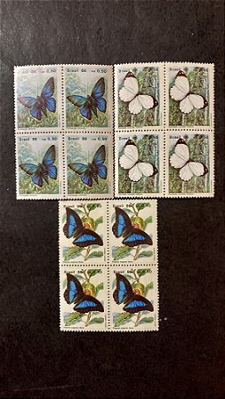 Quadra de Selos Brasil - Preservação da Fauna Brasileira - Borboletas - 1986 - Mint