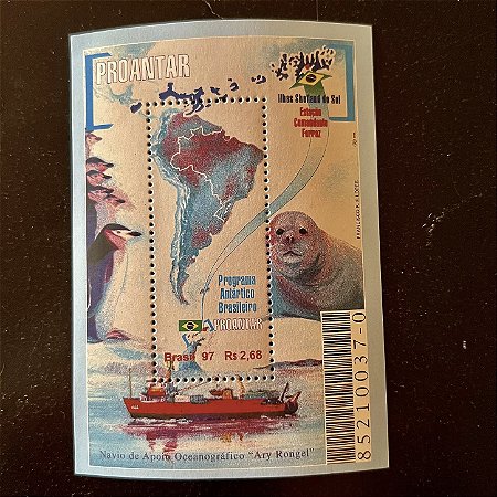 Bloco de Selos Comemorativos do Brasil - Proantar - Programa Antartico Brasileiro - 1997 - Mint - ref.302