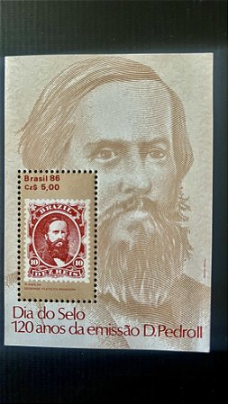 Bloco de Selos do Brasil - Dia do Selo - 120 Anos da Emissão D.Pedro II - 1986 - Mint - ref.303