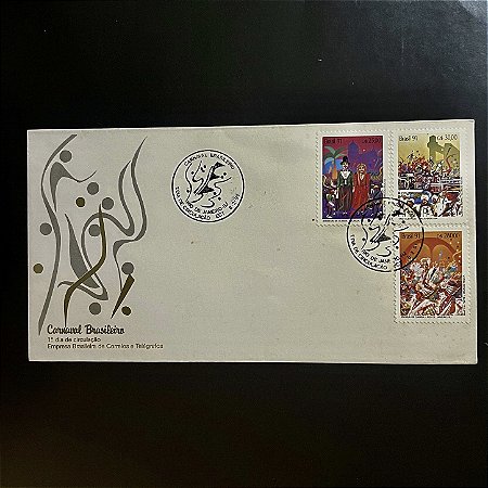 Envelope Comemorativo com Carimbo e Selo - Carnaval Brasileiro - 1991 - FDC526- ref.3285
