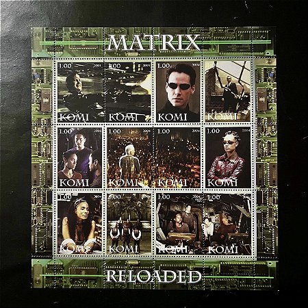 Bloco de Selos Estrangeiros - Russia - Komi - alusivo ao filme Matrix Reloaded - 2004 - Mint - ref.378