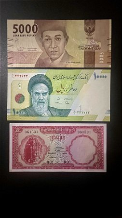 03 Cédulas Estrangeiras - Indonesia - Iran - Camboja- FE (ref.388)