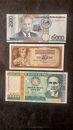03 Cédulas Estrangeiras - Peru - Iugoslavia - Laos - FE (ref.395)