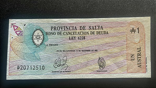 Bonus de Cancelamento de Divida - Provincia de Salta - Argentina - Un Austral - sob - ref.405