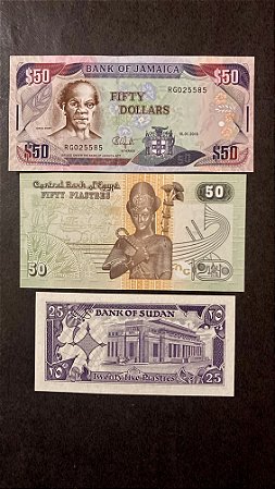 03 Cédulas Estrangeiras - Sudan - Egito - Jamaica - FE  (ref.406)