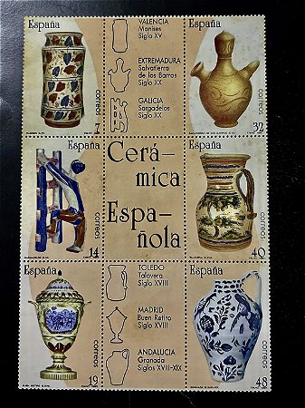 Bloco com 09 Selos Estrangeiros - Espanha - Ceramica Espanhola - 1987 - Mint - ref.411