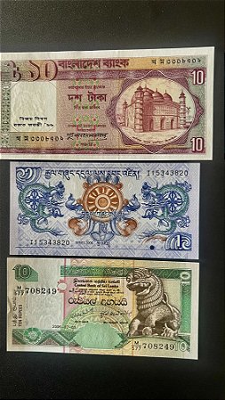 03 Cédulas Estrangeiras - Sri Lanka - Bangladesh -Butão - FE - ref.412
