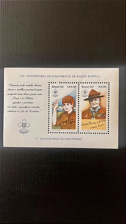 Bloco de Selos do Brasil - 125o.Aniversario de Baden Powell - 1982 - Mint - ref.434