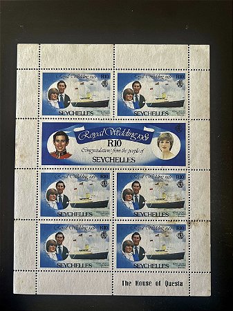 Bloco de Selos Estrangeiros - Royal Medding 1981 - Seychelles - Pequenas manchas - ref.438